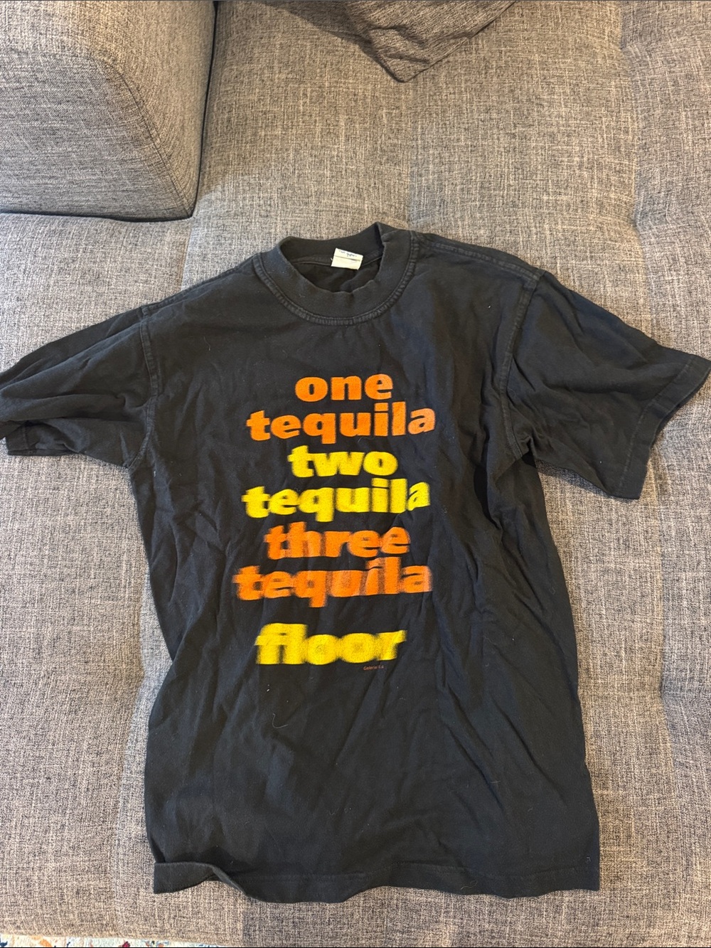 Adult Small Gallerie 11 Tee with Orange and Yellow Tequila Text